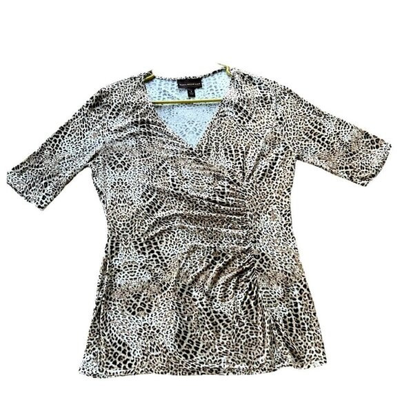 Dana Buchman Women’s Brown White Leopard Print Wrap Style V-Neck Top Size Small - Picture 4 of 8